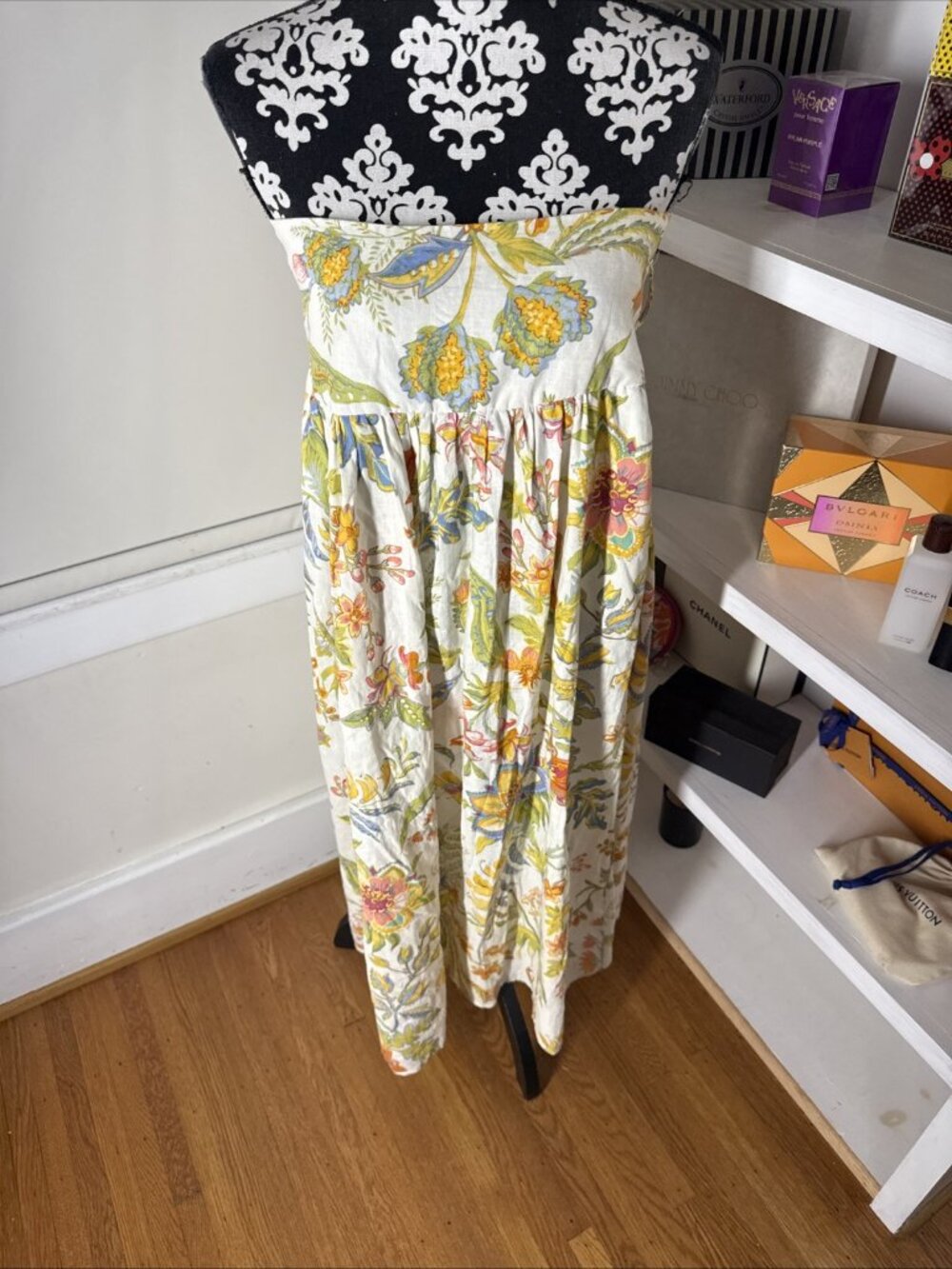 Rachel Zoe Women M Cream Maxi Colorful Floral Bohemian Linen Blend Skirt Stretch - Picture 7 of 10